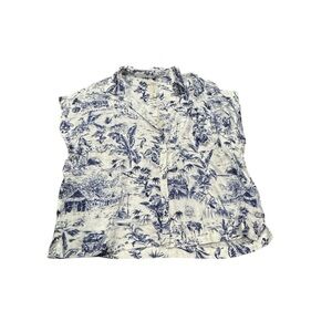 NWT Joie Blue & White Floral Sleeveless Hawaiian tropical print linen top Large